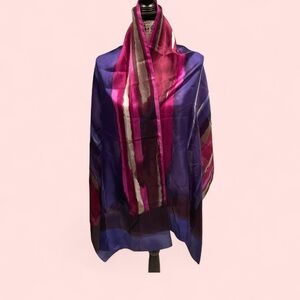 Stunning vintage oversized silk scarf pink purple hand painted watercolor